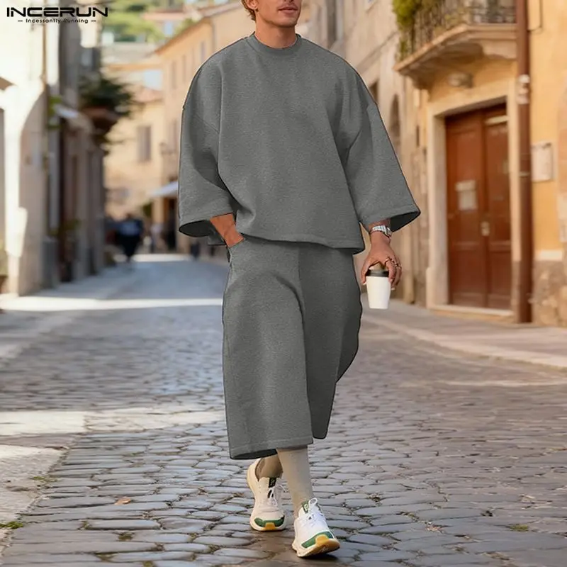 Men'S Fashion Hoodies - INCERUN Men Sets Solid Color Baggy