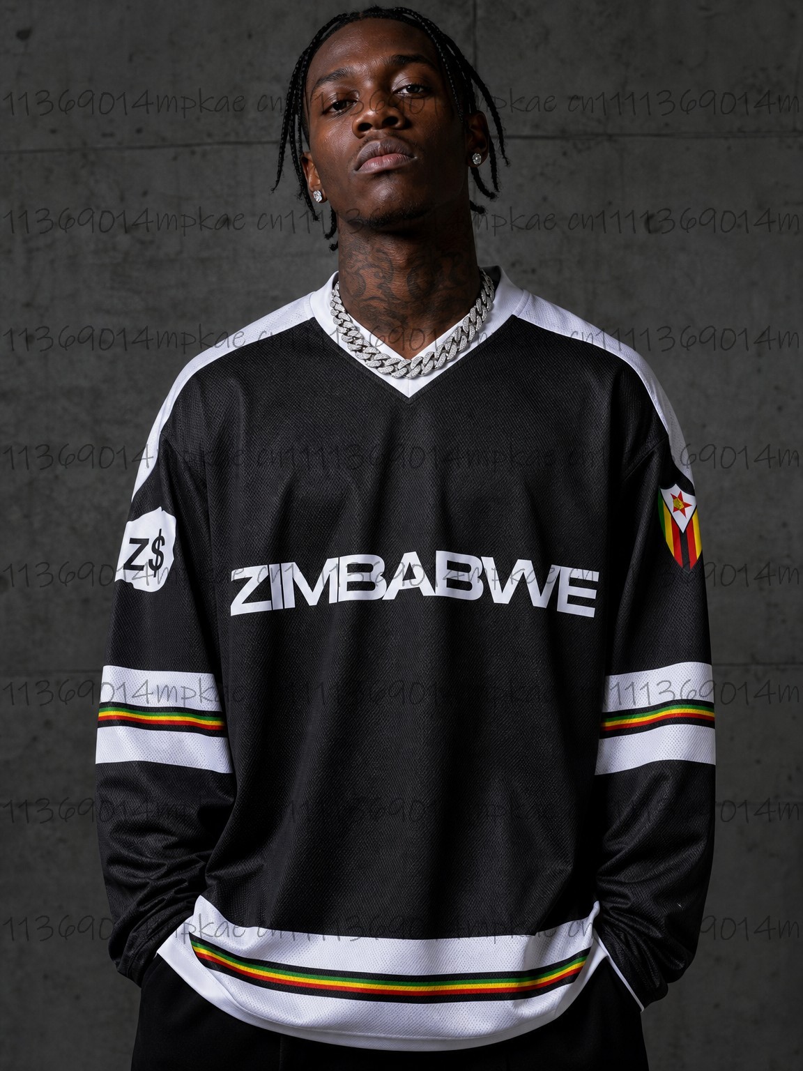 Fashion Mens Shirt - Men's Zimbabwe Printed V-Neck Long-Sleeve T-Shirt,