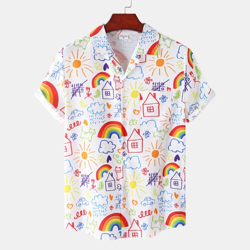 Men'S Fashion Lk - Summer Rainbow Men's Vocation Lapel Camisa