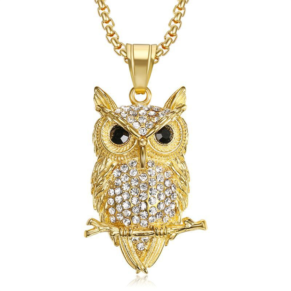 Men'S Fashion Gold Chain - Hip Hop Iced Out Owl Pendant