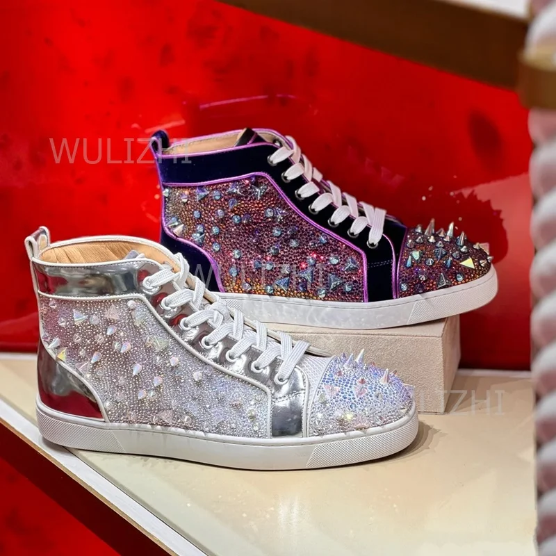Suede Loafers Men - Dark Purple Crystal Rivet Men Sneakers