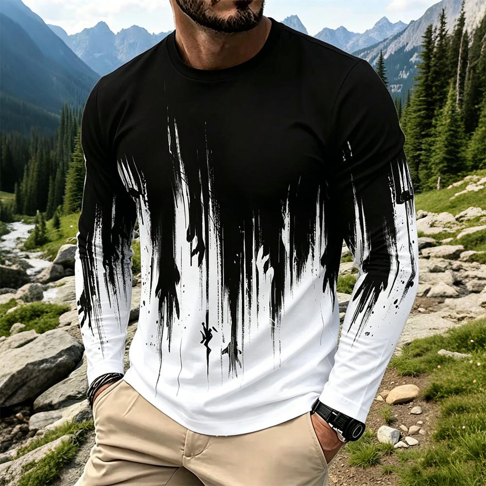 Fashion Mens Shirt - Men's Gradient Ink Splash Long Sleeve