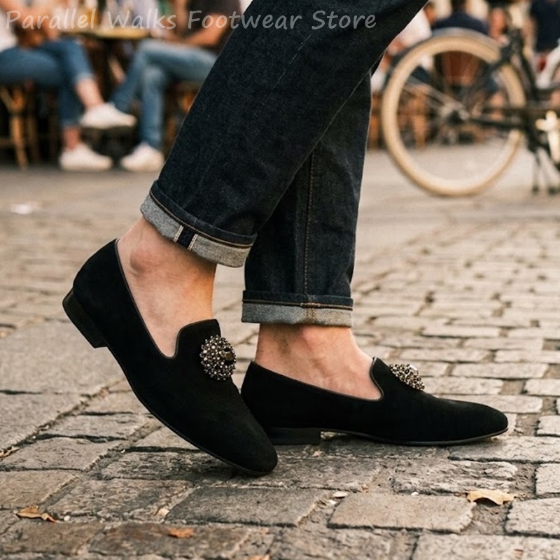 Men Suede Loafers Rhinestone C - Suede Loafers Men review and price