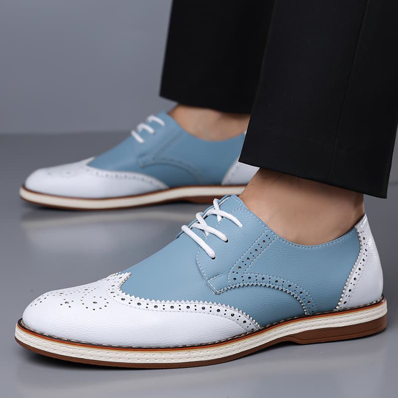 Mens White Blue Two Tone Brogu - Suede Loafers Men review and price