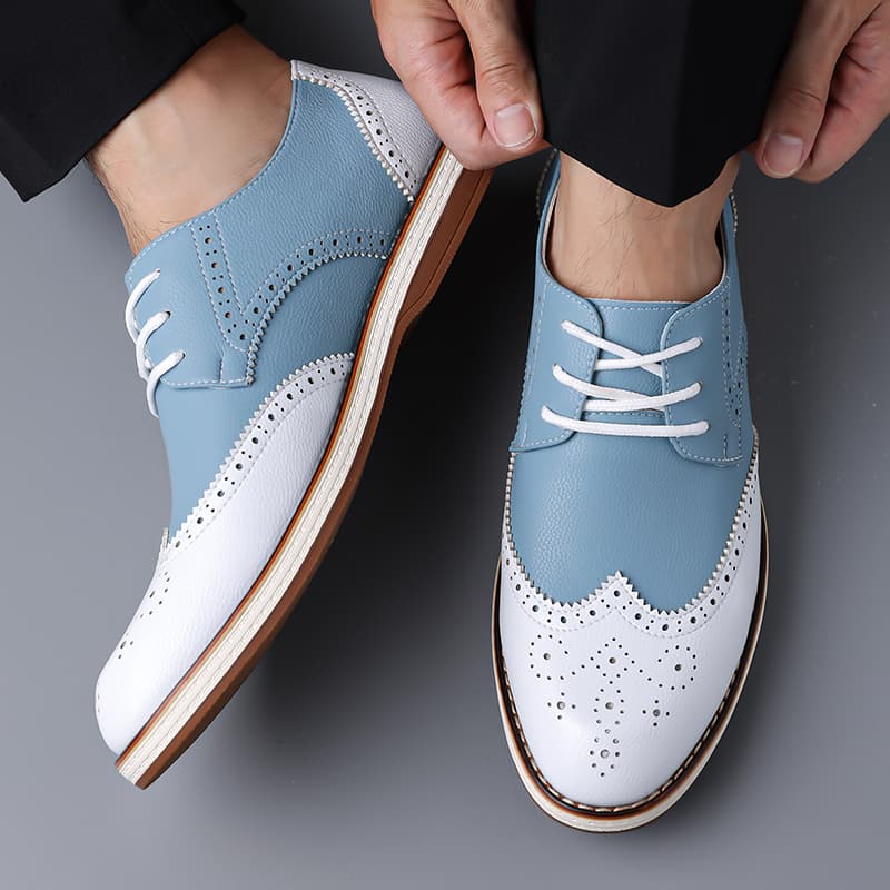 Mens White Blue Two Tone Brogu - Suede Loafers Men review and price