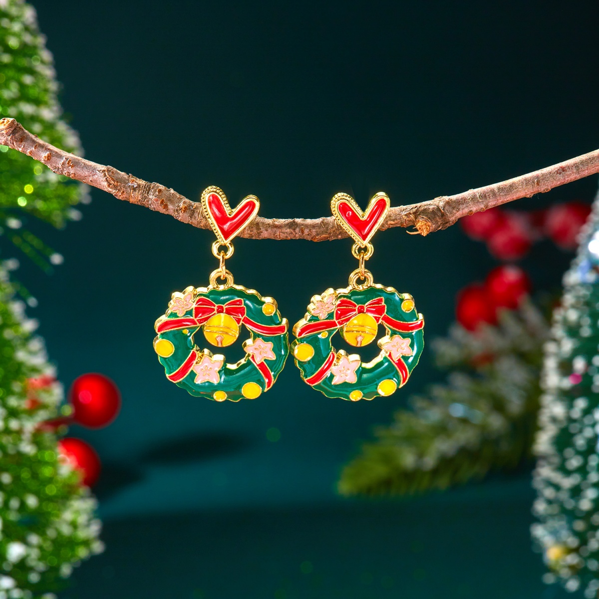 Christmas Enamel Earrings Red  - Mens Xmas Fashion review and price