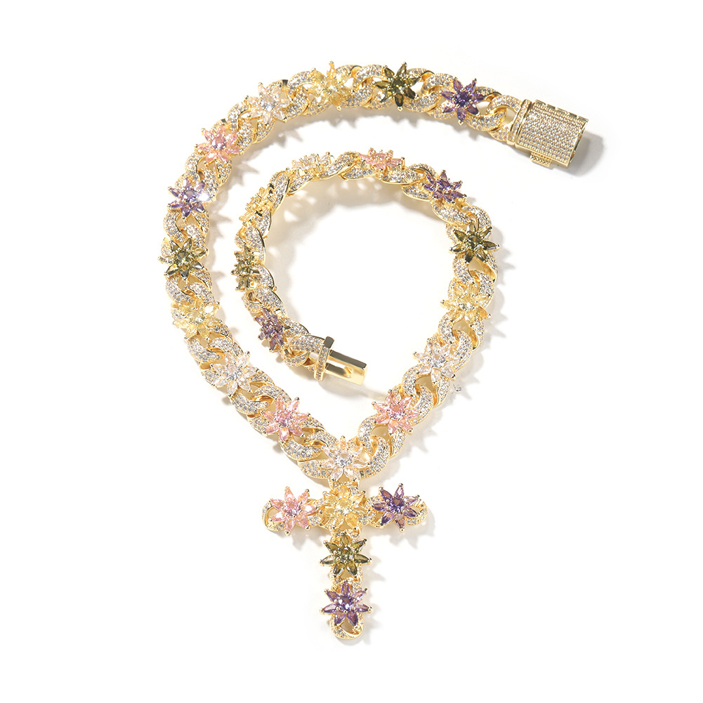 15mm Colorful Ice Flower Cross - Men'S Fashion Gold Chain review and price