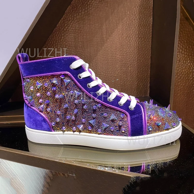 Dark Purple Crystal Rivet Men  - Suede Loafers Men review and price