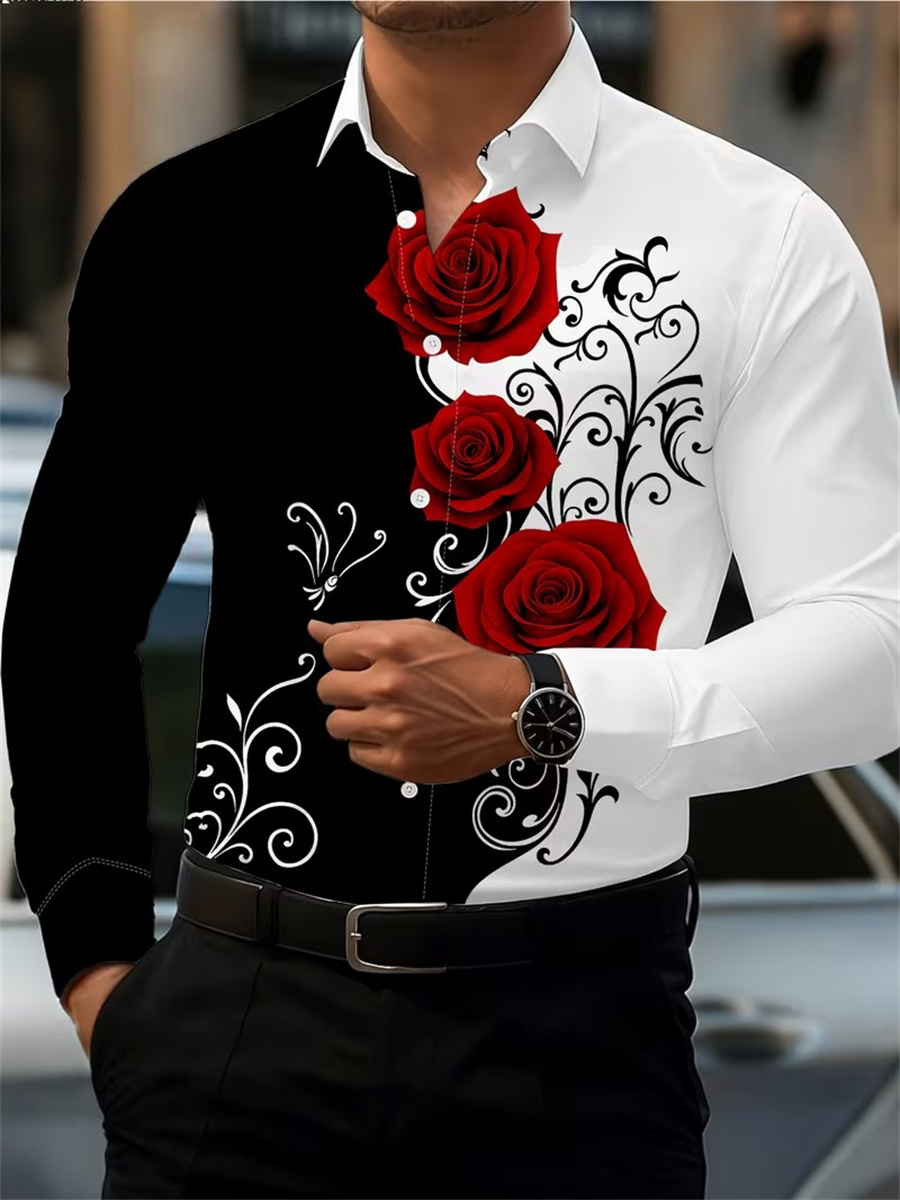 Men's Red Rose Print Long-Slee - Men'S Fashion Advice review and price