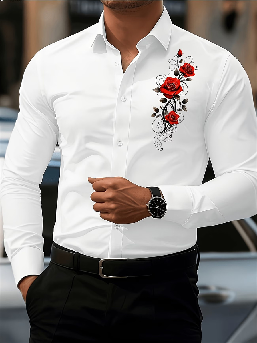 Men's Red Rose Print Long-Slee - Men'S Fashion Advice review and price