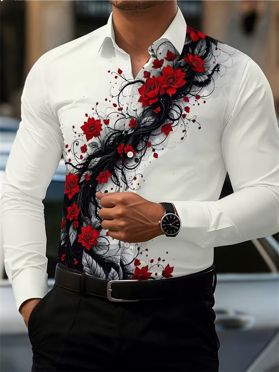 Men's Red Rose Print Long-Slee - Men'S Fashion Advice review and price
