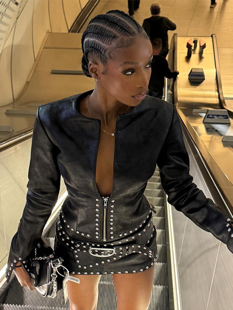 Y2k Leather Skirt Set Women Ri - Belt Mens Fashion review and price