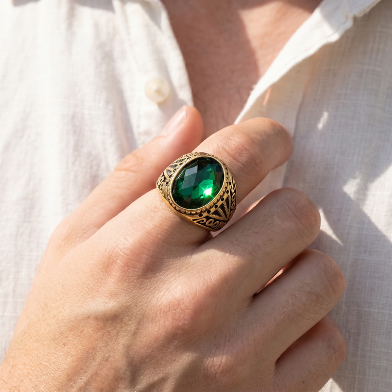 Retro Green High Quality Gemst - Men'S Fashion Lk review and price